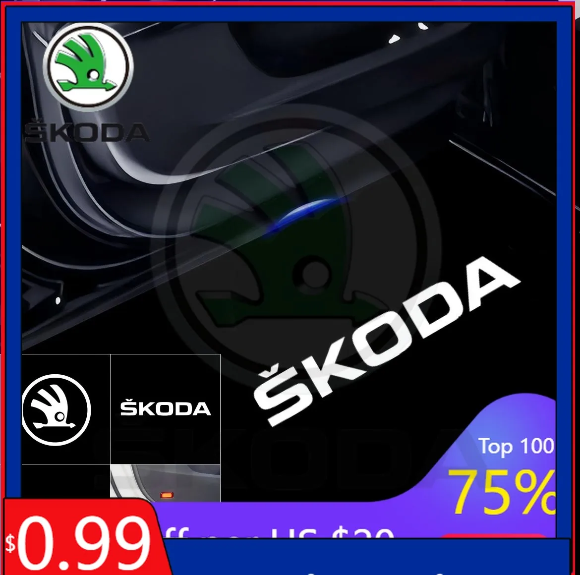 

Car Sticker For SKODA 2 Led Car Door Light Logo Projector Lamp For Skoda VRS Octavia A7 2015 -2024 Kodiaq 2016 - 2024 2022 2021