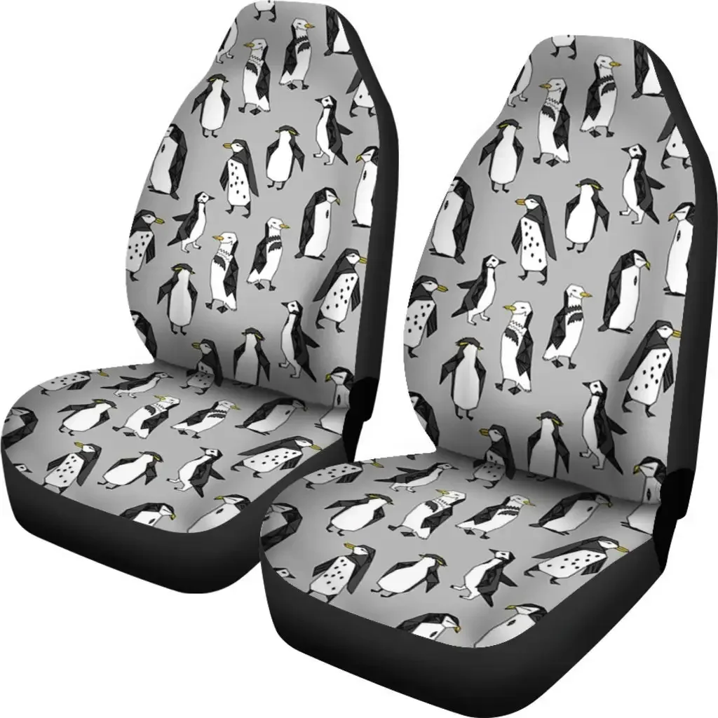 Lovely Penguin Bird Pattern Print Car Seat Covers Set 2 Pc, Car Accessories Seat Cover