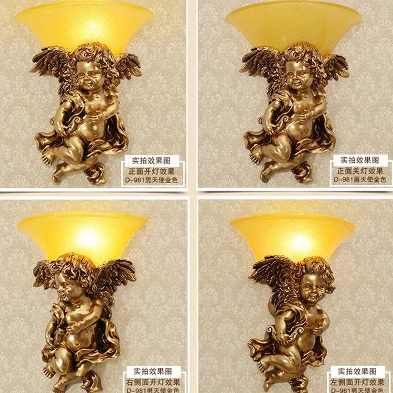 Angel Baby Kids Wall Lamp Sconces Gold LED Lighting Fixture for Living Room Bedroom Wall Mirror Light Art Home Luminaria Decor