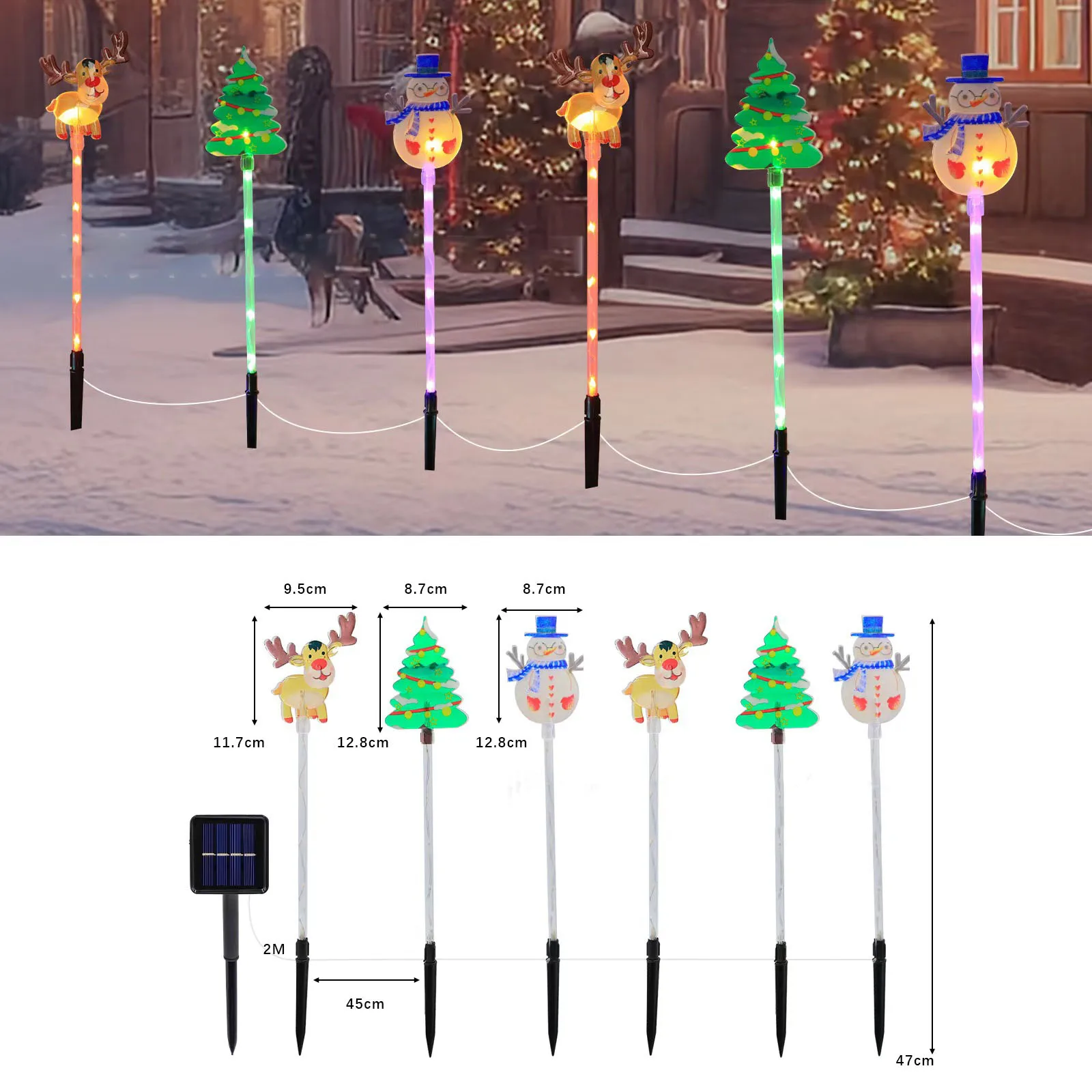 Luces solares navideñas, Reno, muñeco de nieve, luces LED navideñas para camino, estaca, jardín al aire libre, decoraciones navideñas, navidad