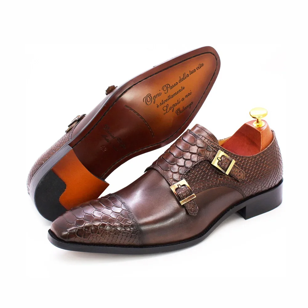 Men's New Business Casual Double Monk Strap Shoes | Vintage Genuine Leather Slip-On Dress Oxfords | British Formal Footwear