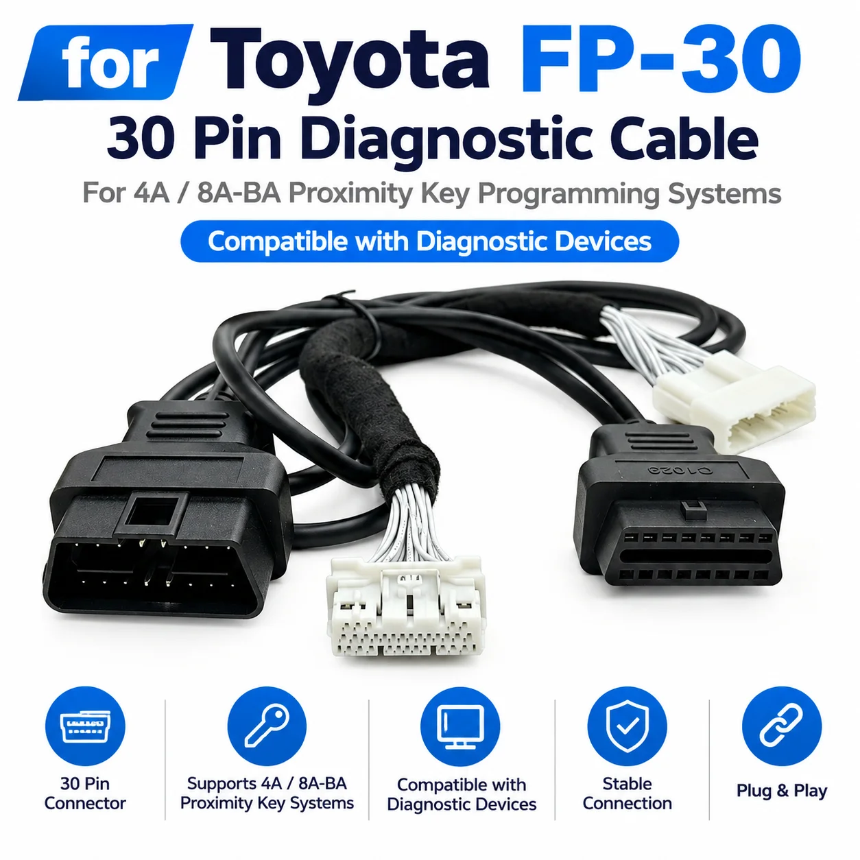 FP-30 30 Pin Diagnostic Cable for Toyota Compatible with 4A 8A-BA Key Programming Systems for Compatible Diagnostic Devices