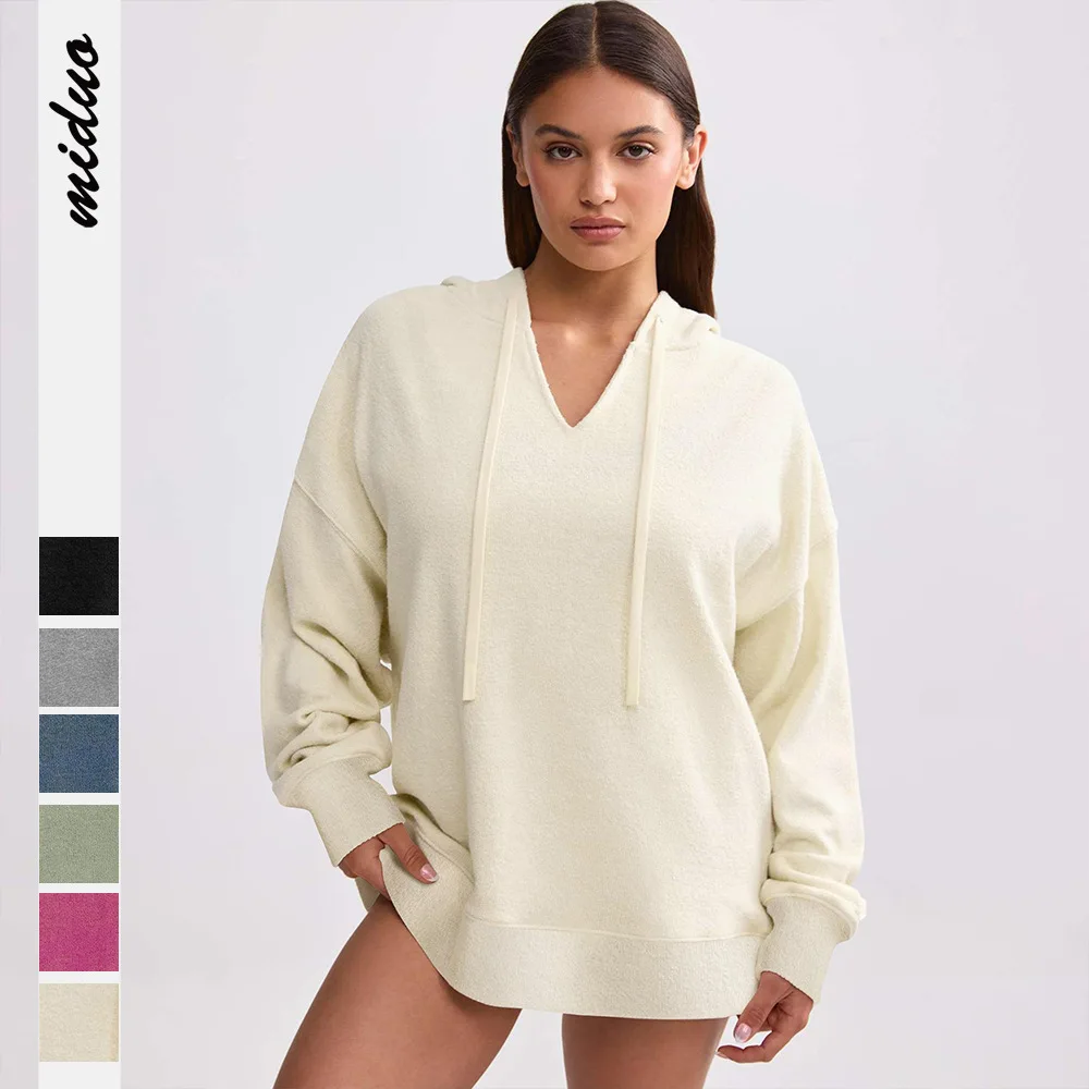 YJKDYK Spring Autumn Women's Knitted Tops Female Solid Color Hooded V-neck Pullovers Lady's Casual Sweatshirt Jackets Coats