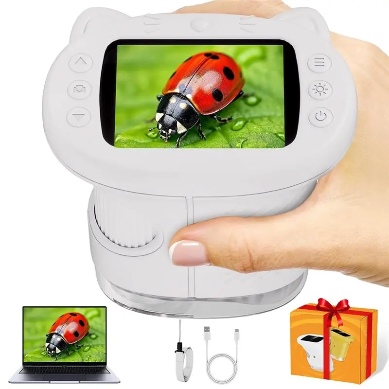 

BEDW-For Kids Gift 1000X Microscope Pocket Handheld White Birthday Gift Idea For Ages 3 To 12