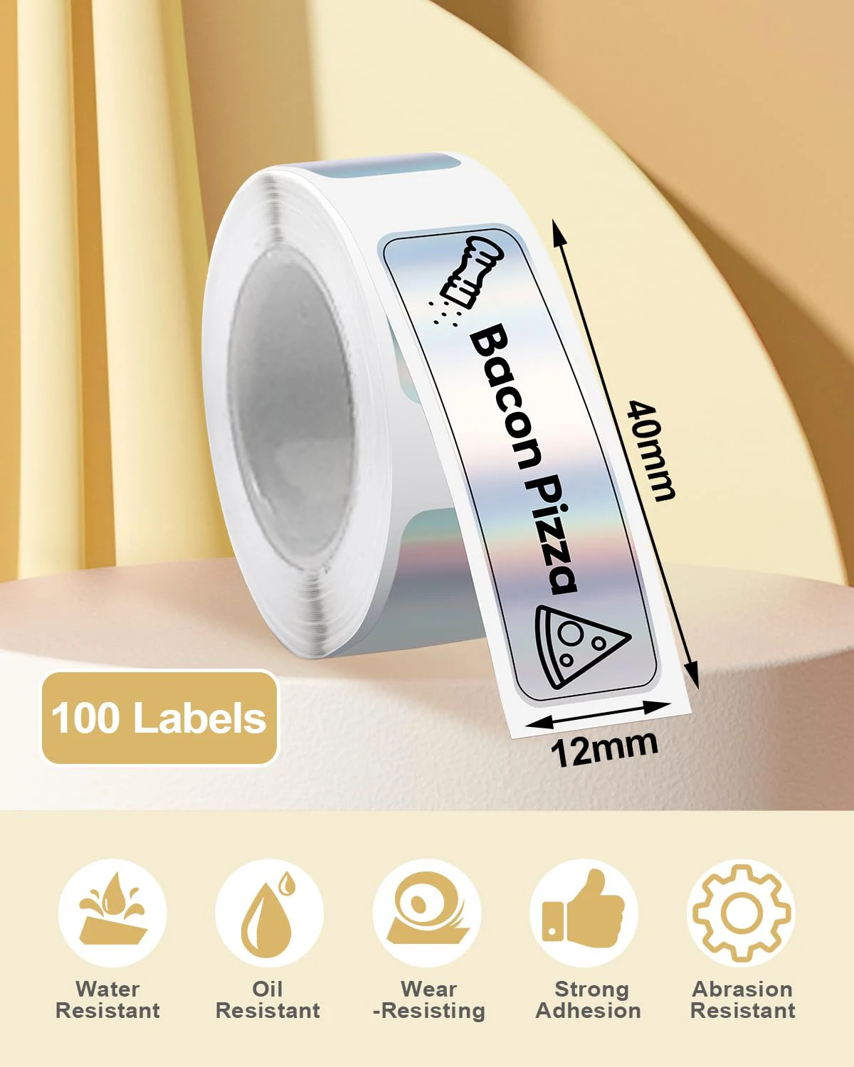 D30 P11 Label Maker Tape, 12mm x 40mm, Holographic Sticker Thermal Paper for Label Maker Machine, Household Storage Labels