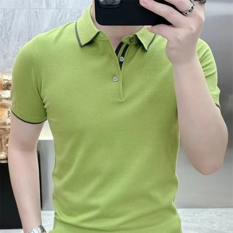 Summer New High Quality Simple Lapel Knitted Polo Shirt Men Button Casual Fashion Summer Versatile Breathable Short Sleeve Tops