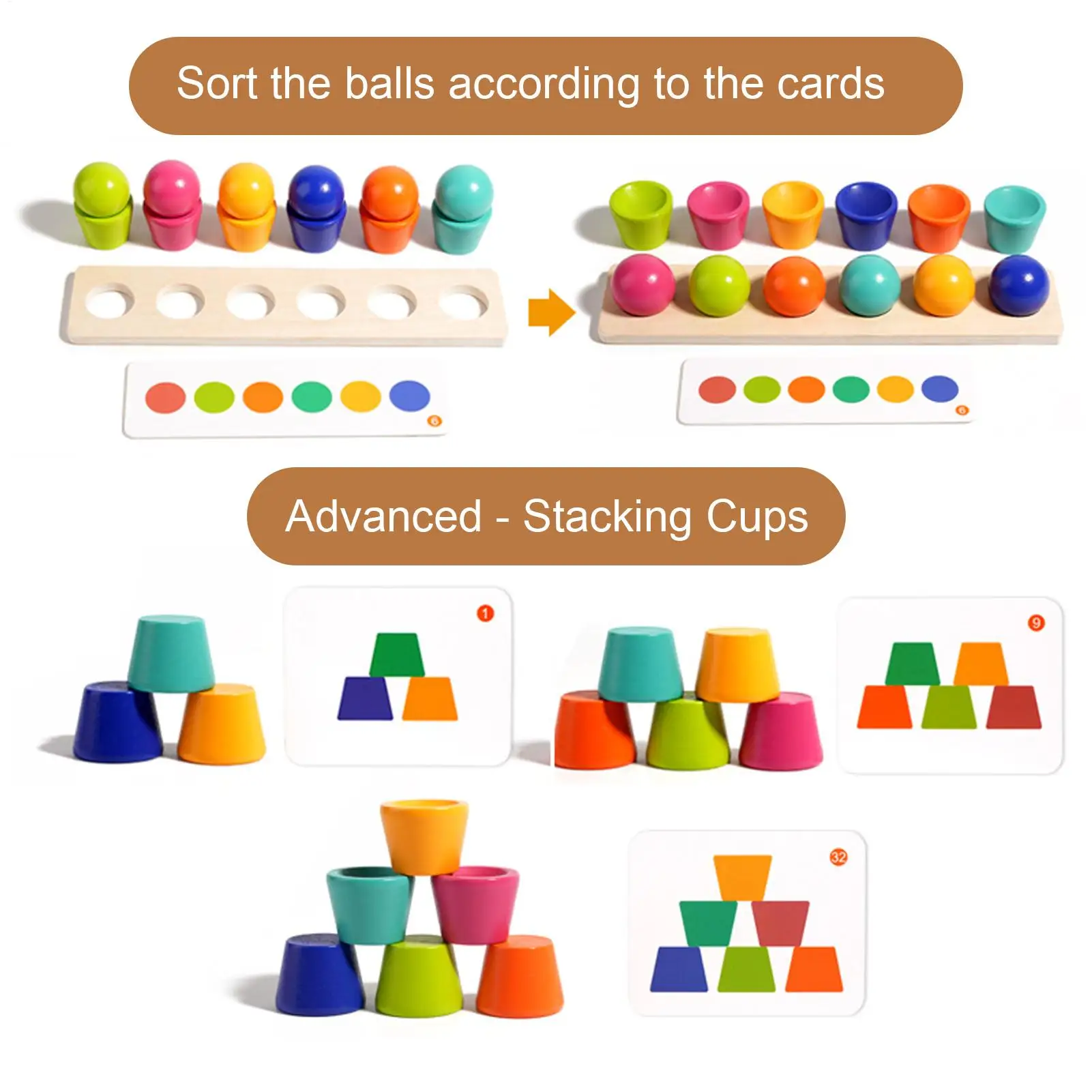 Jouets de tri des couleurs, tasse et balle, jeu éducatif, Clip de perles, ensemble de tri de moteur fin pour garçons et filles âgés de 3 ans, pépinière préscolaire à domicile