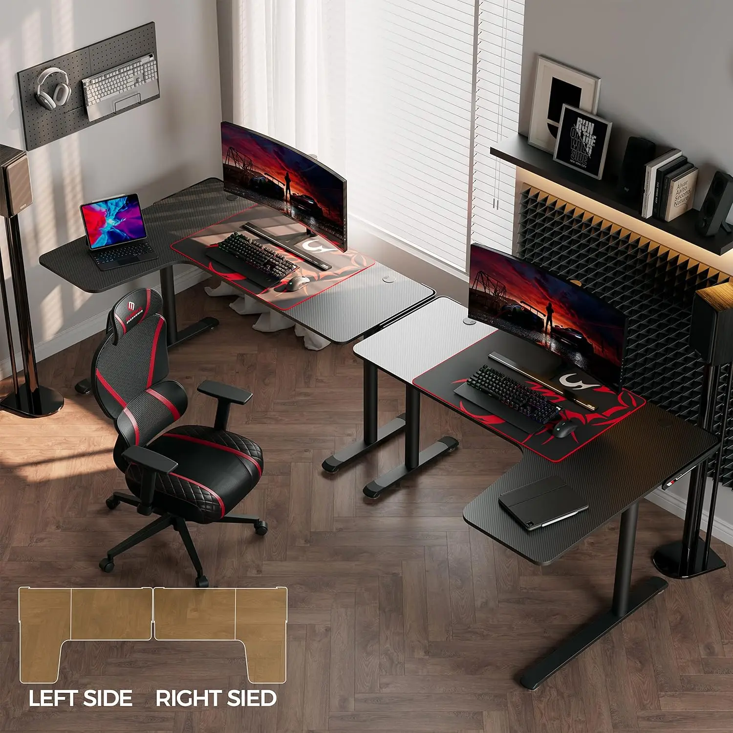 L Shaped Gaming Desk, 60 Inch L60 Home Office Corner PC Computer Gamer Table Large Writing Workstation Gifts
