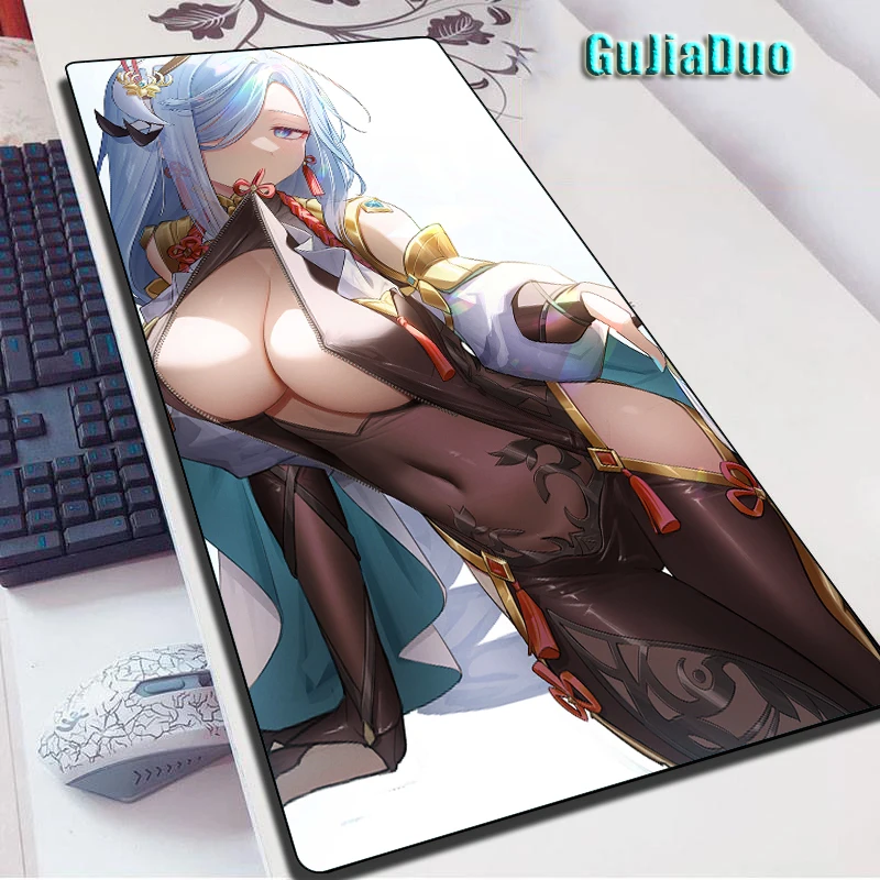 

Shenhe Genshin Impact Large Gamer Comic Mouse Pad Computer Table Desk Mat Anime Stuff Accessories XL Cartoon Mousepad Pc Cushion