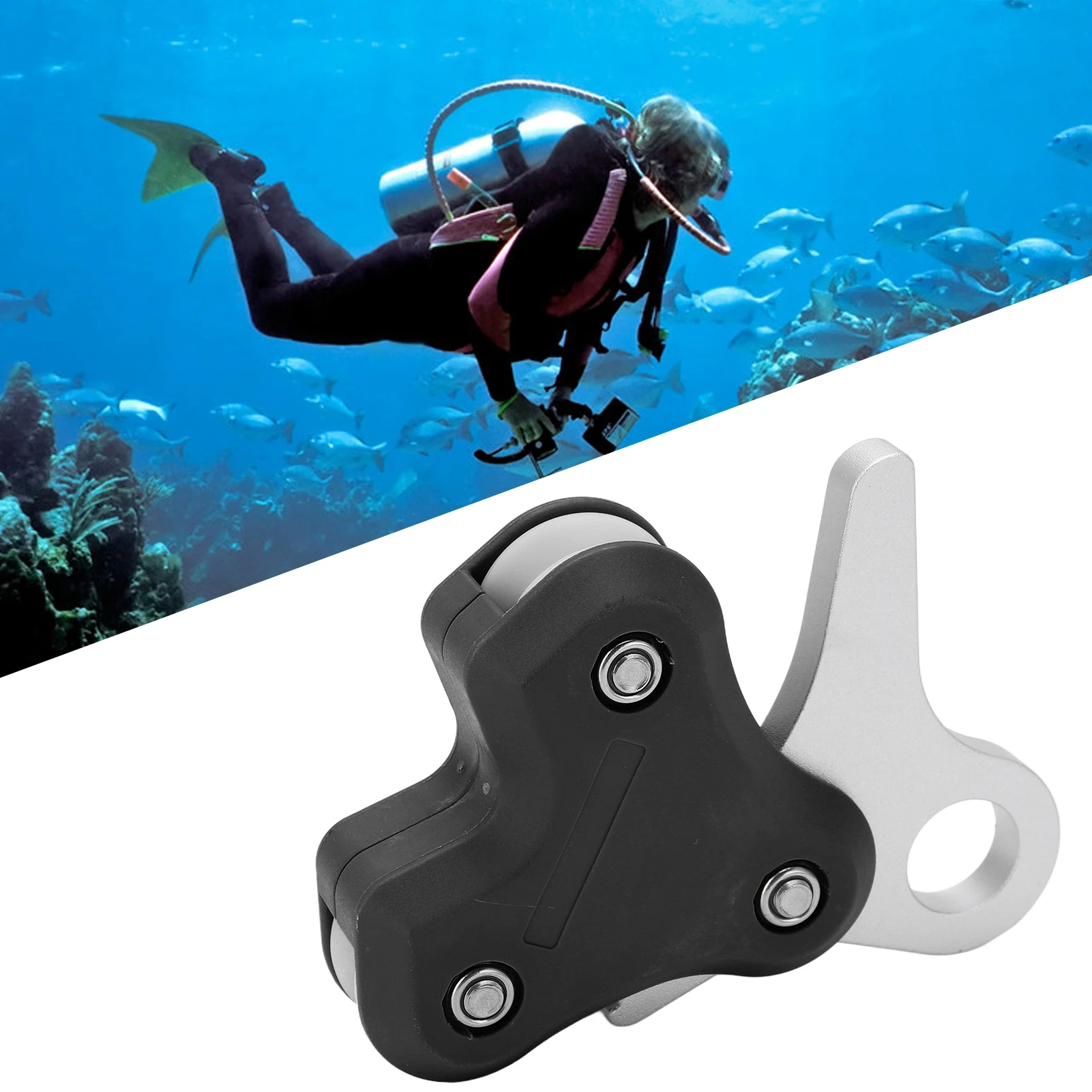 Aluminum Alloy Pulley Scuba Free Diving Buoy Metal Rope Retractor High Efficiency Diving Accessories