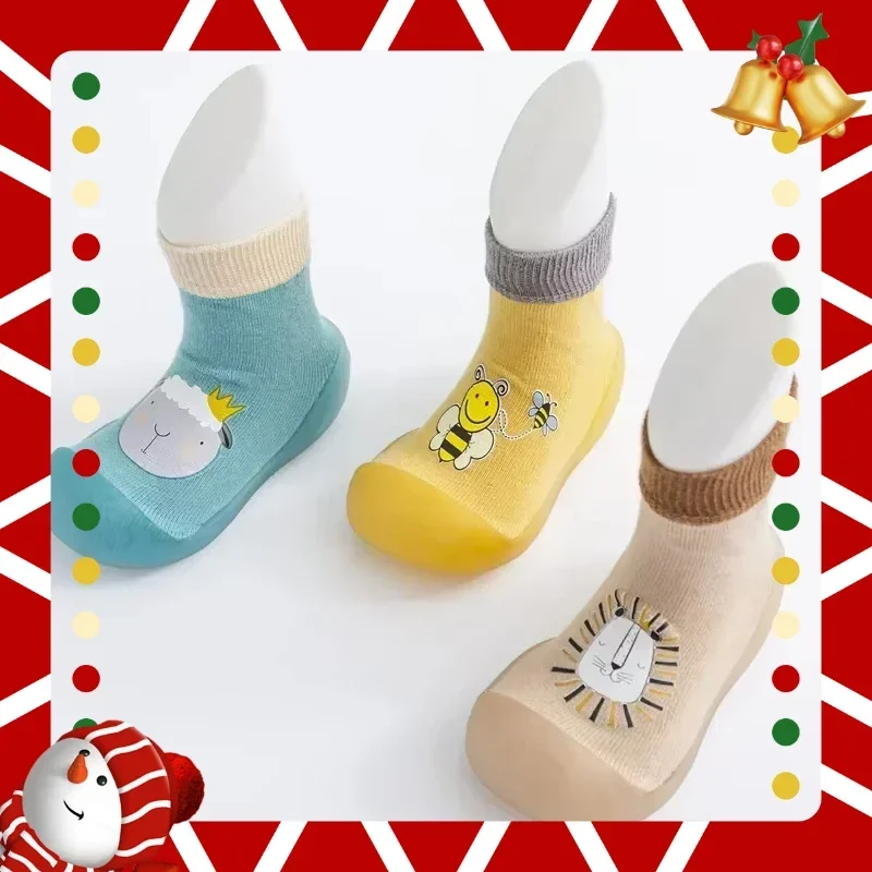 جوارب وأحذية أطفال جديدة ذات نعل ناعم كرتوني أحذية مشي داخلية للأطفال برونزية لرياض الأطفال
