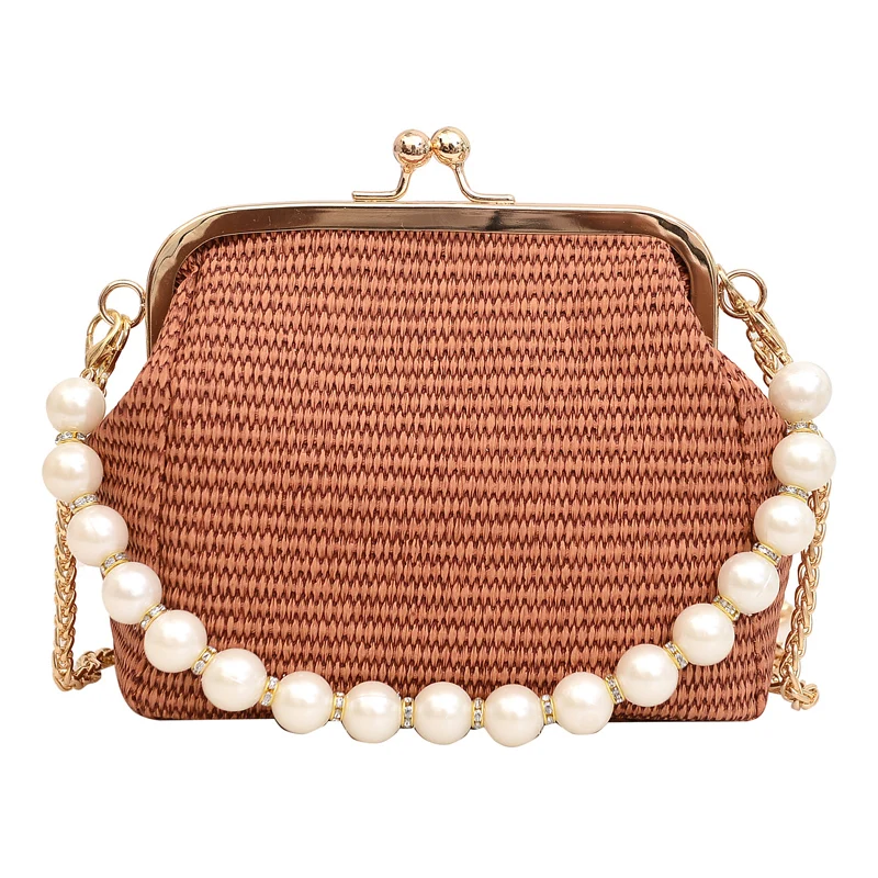 Bolso de mano de noche de punto para mujer, elegante bolso de mano Formal con decoración de cadena, monederos con clase