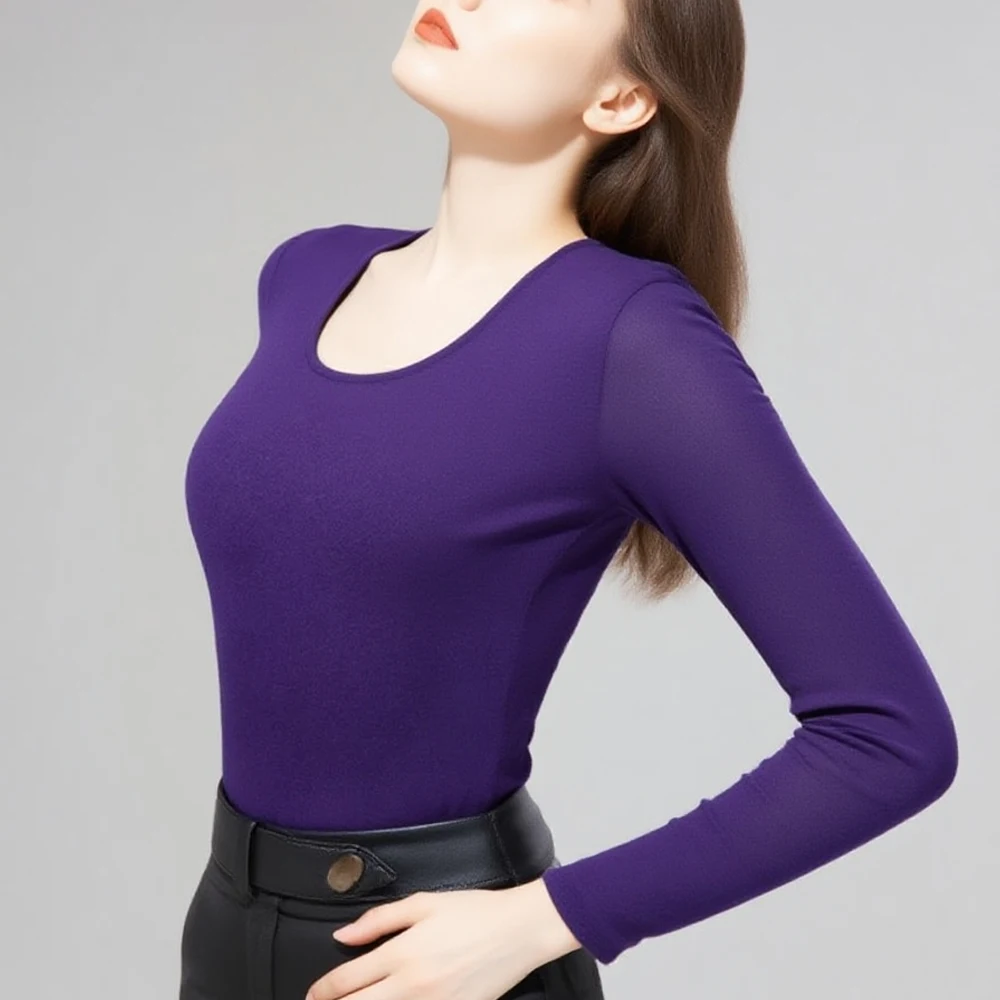

Y2K Long Sleeve O Neck Thin T Shirts For Women Clothing Black White Sheer Elastic Mesh Shirt Top Clothes S-3XL Female Blouses
