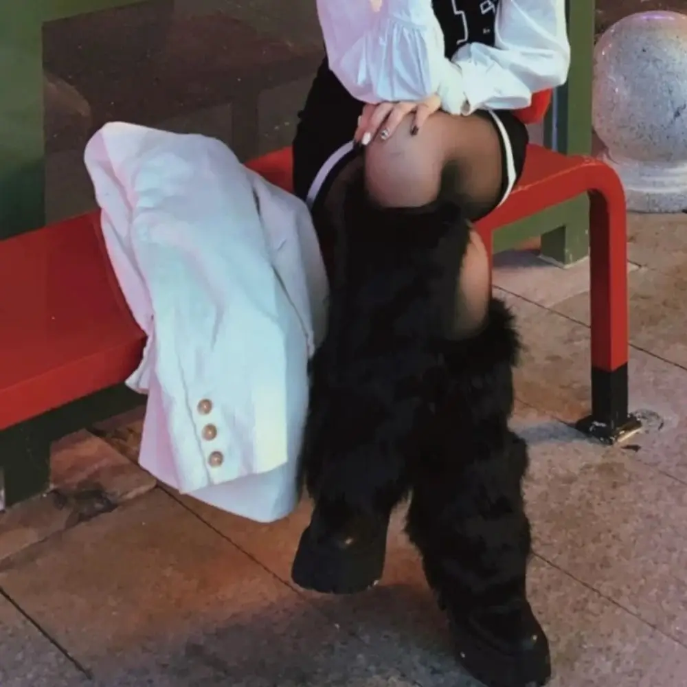 Fußabdeckung Kunstpelz Pelzige Beinwärmer Verdickte Schleife Lange Röhrensocke Weiche Y2K Lolita Stiefel Abdeckung Damen