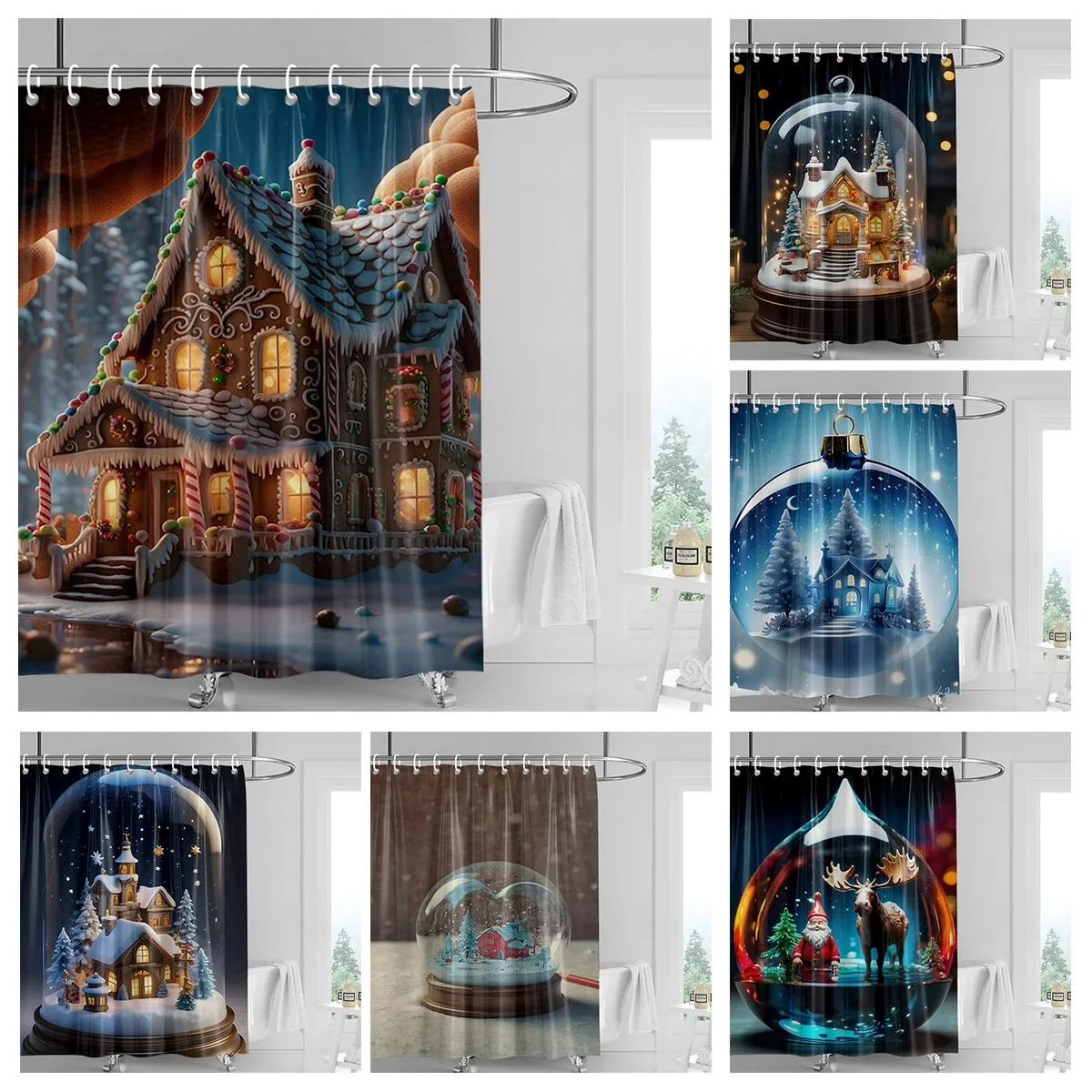 Home decoration shower curtains for bathroom waterproof curtain fabric Modern Nordic style Living Room Merry Christmas winter