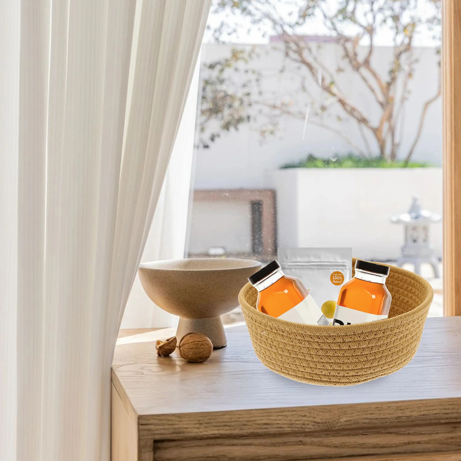 

Multifunctional Cotton Rope Storage Basket Desktop Organizer for Cosmetics Snacks Jewelry Woven Home Organization Sundries