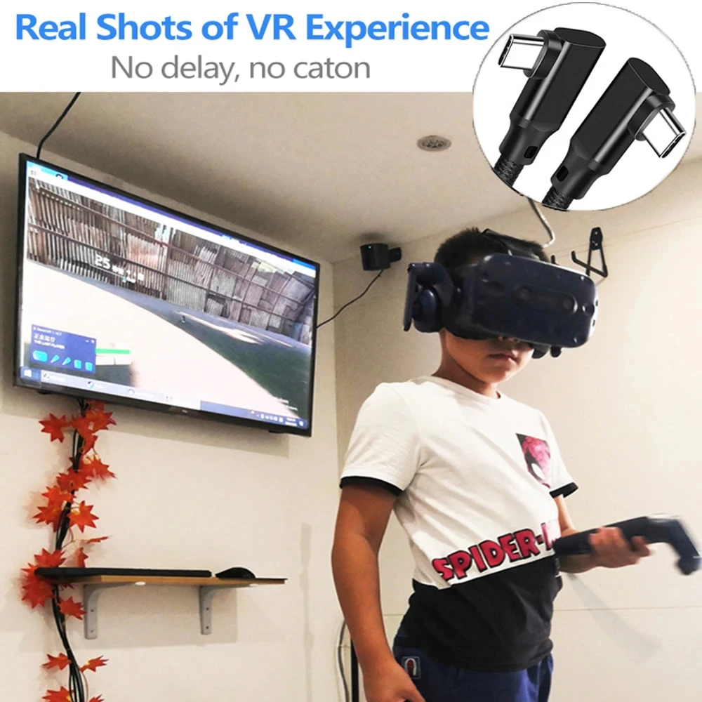 كابل بيانات Hannord USB C إلى النوع C 90 درجة VR Link USB3.2 Gen2 20Gbps 4K @ 60 هرتز 100 وات PD سلك شحن سريع لجهاز Macbook Quest1/2 #3