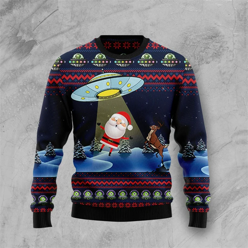 Funny Alien Graphic Ugly Christmas Sweater For Men Fashion Streetwear 3D Printed Xmas Sweatshirts Cool Oversized Pullovers Tops