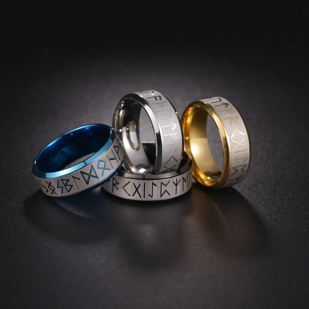 Bxzyrt New Fashion Style Men Ring Stainless Steel Rings Double Letter Rune Words Odin Norse Viking Amulet RETRO Rings Jewelry