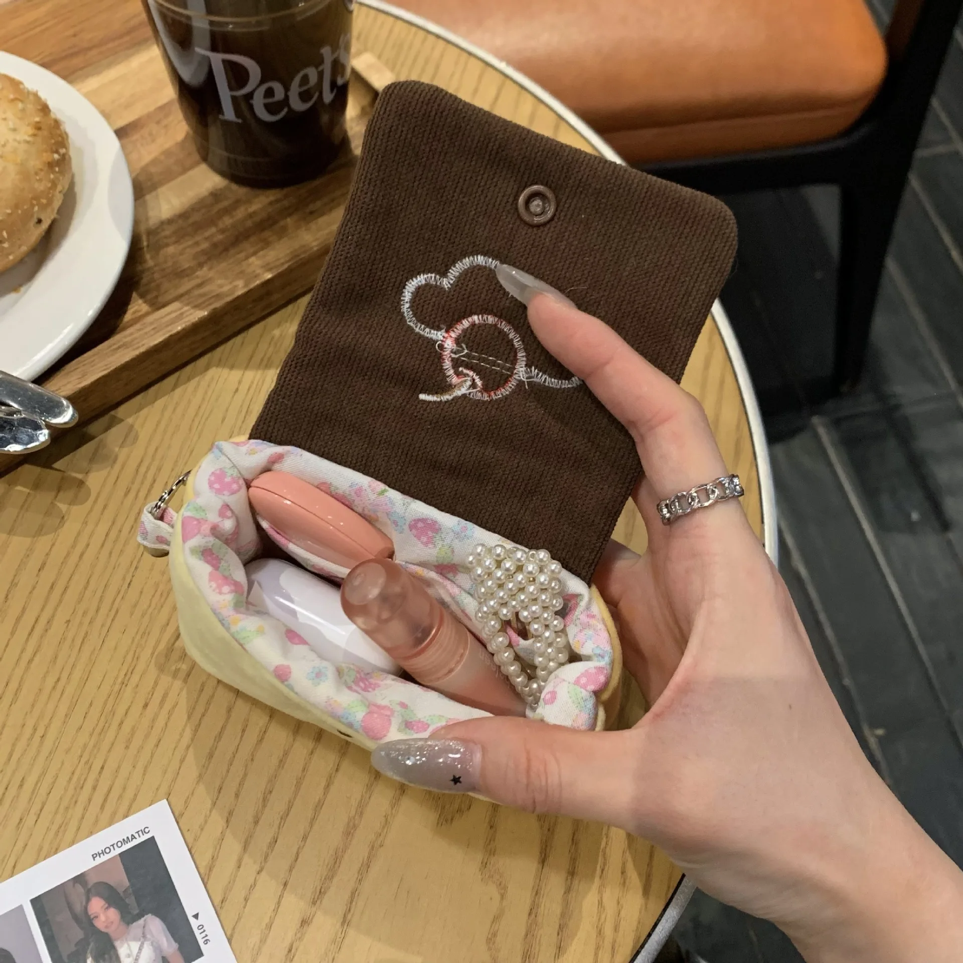 Multifunctional Small Pouch for Girls Cute Cherry Pudding Plush Coin Purse Mini Cartoon Portable Wallet for Cards Earphones Case