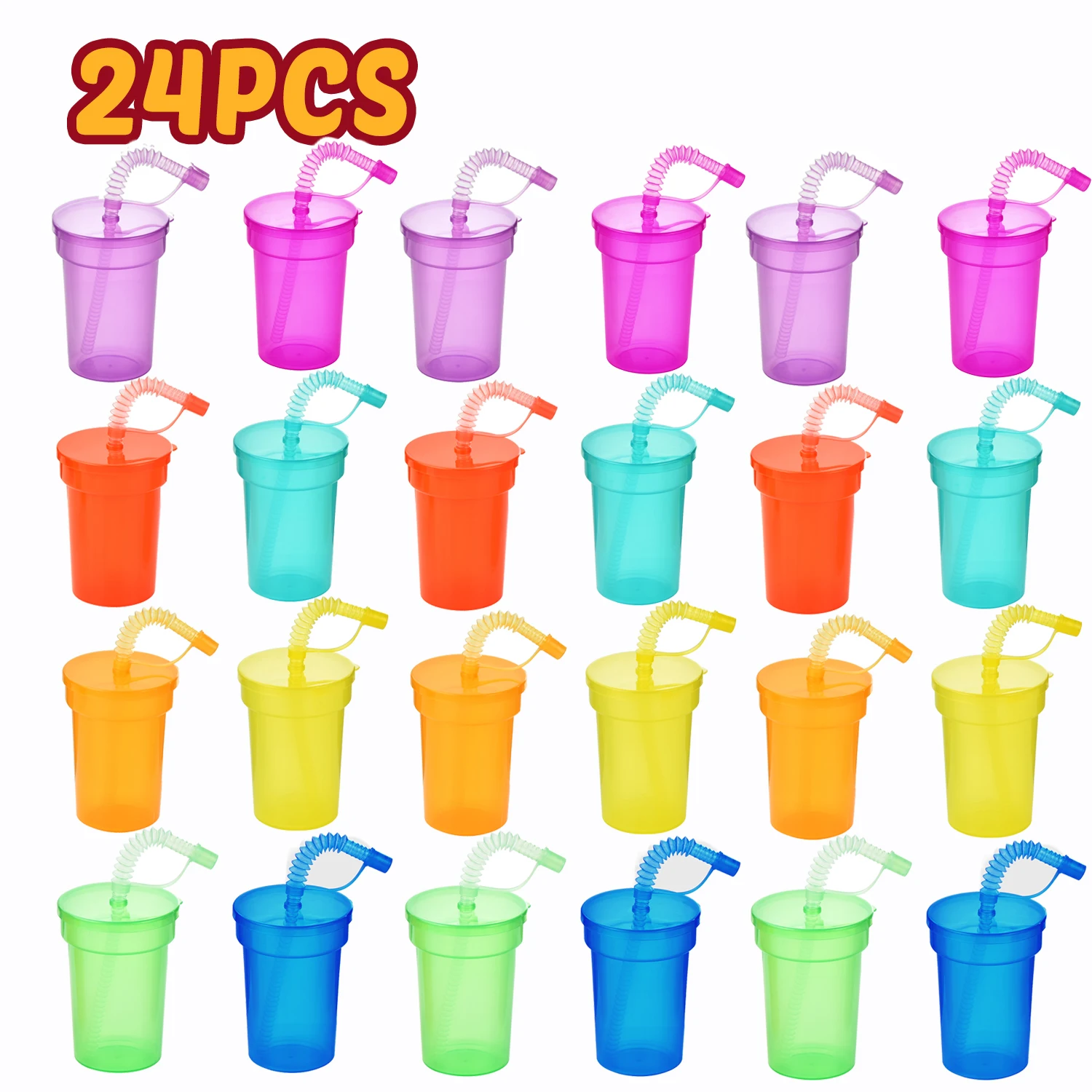 NONE Neon-Schipper-Becher, wiederverwendbar, auslaufsicher, Trinkbecher mit Deckel und Strohhalmen für Geburtstagsfeier, Reisen, Weihnachten, Saftbecher, Wasserflasche 4