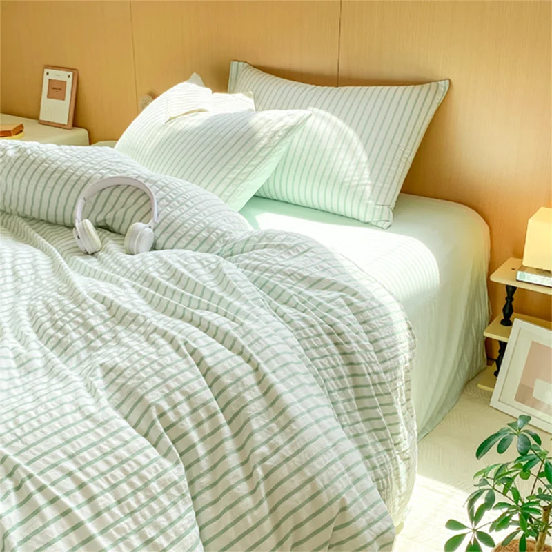 

New Printing Washed Cotton Simple Stripe Series 3-4 Piece Duvet Cover Bedding Full Set Includes Bed Sheets and Pillowcases