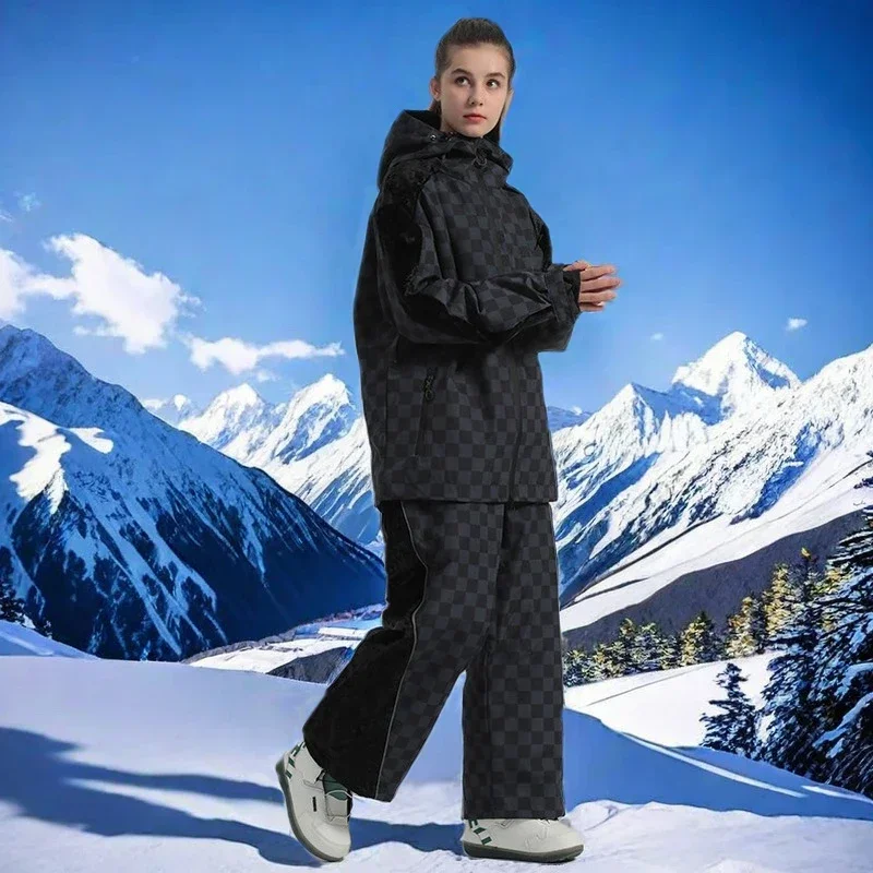 

2025 Chessboard Grid Skiing Suits Winter Couple Ski Clothes Sets Alpine Sport Waterproof Windproof Tracksuit Snow Jacket Pants