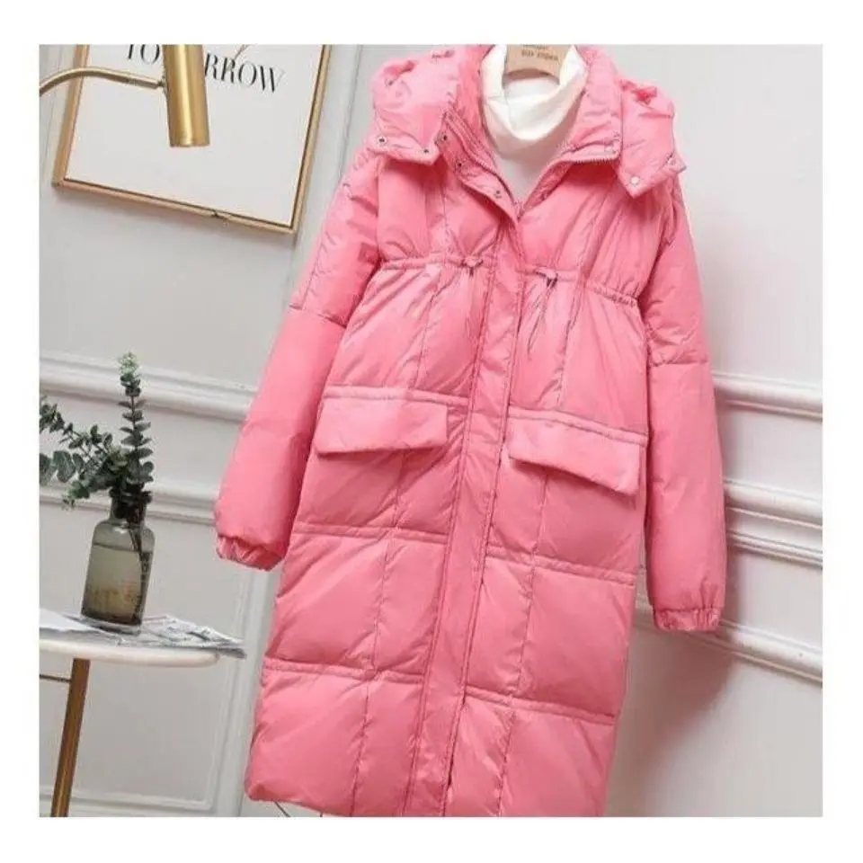 

Winter Fashion Mid-length Over-the-knee Down Jacket Women's Bright Face Waist Thickened White Duck Down Bread Jacket