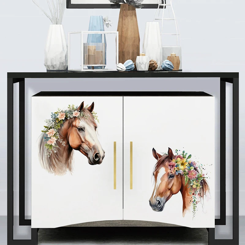 C225# Watercolor Boho Horse Wall Sticker Bathroom Toilet Decor Living Room Cabinet Refrigerator Home Decoration Decals