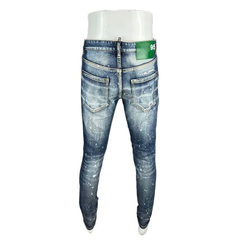 

Y2K Уличный дизайнер Модные мужские джинсы Высокое качество Ретро синие эластичные облегающие рваные джинсы Мужские брендовые винтажные джинсовые брюки