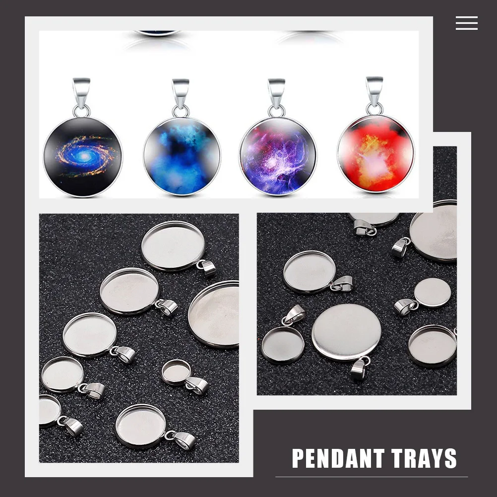 

40Pcs Stainless Steel Pendant Trays Round DIY Jewelry Base Kit for Necklace Earring Bracelets Craft Making Pendant Trays