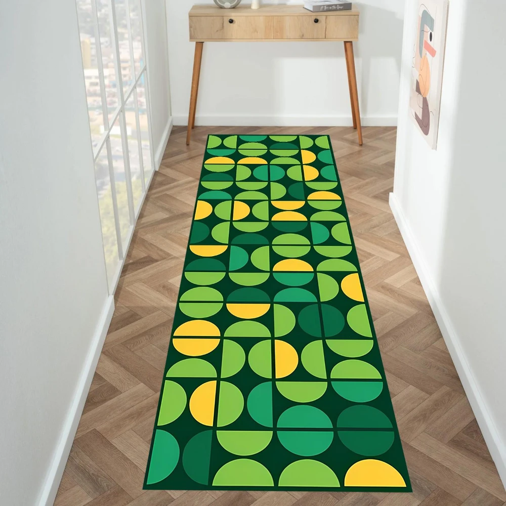 Mid Century Retro Half Circle Geometric runner rug galley kitchen entryway mudroom basement washable nonslip mat gift