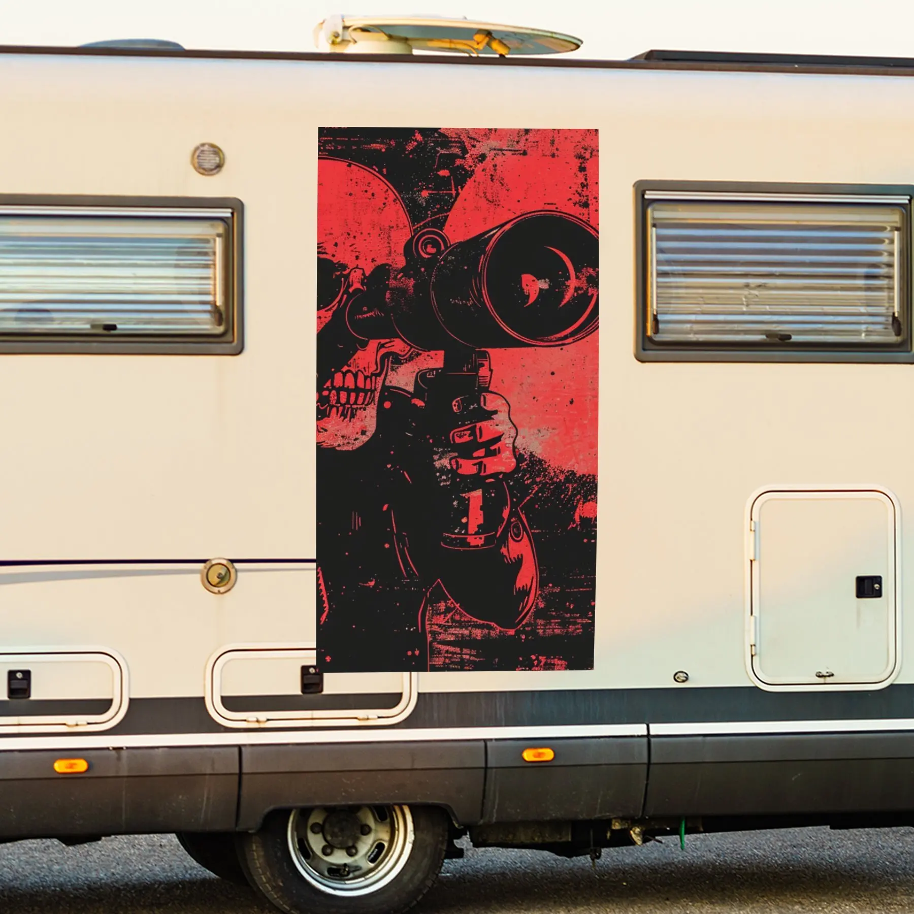 Skull Telescope Adventure Motorhome Car Door Sticker PVC Self Waterproof Stick, Striking Auto Exterior Accessories Decor Protect