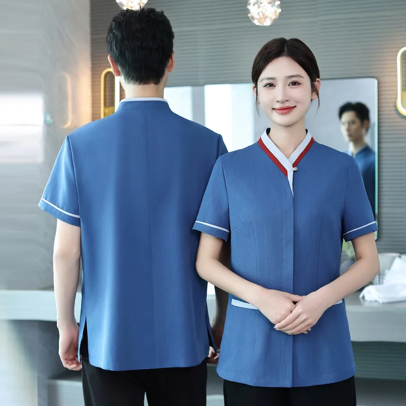 

Униформа для уборки гостиничного номера, униформа с короткими рукавами, торговый центр, офис, уборка собственности, комплект спецодежды для тети, унисекс