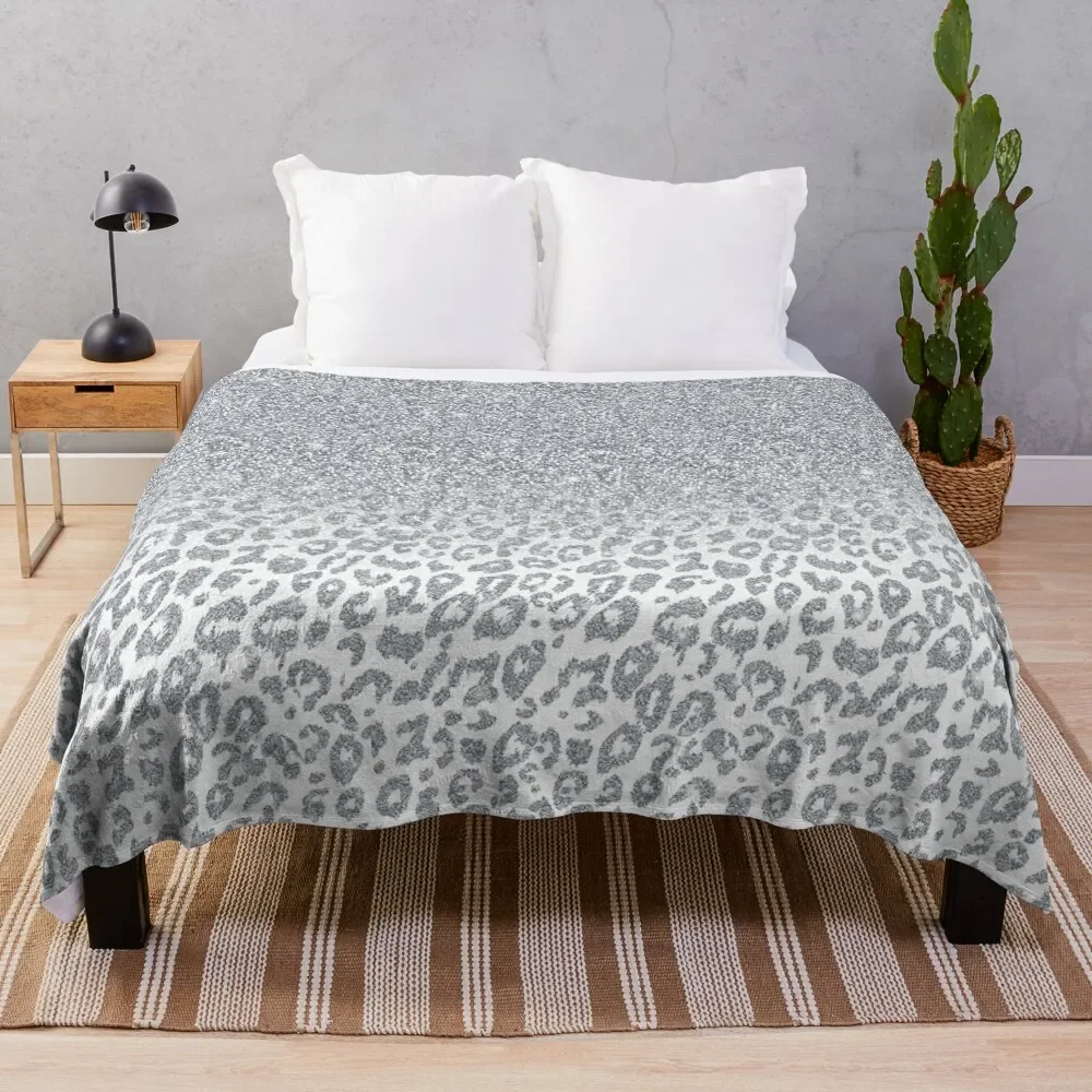 

Leopard Print Silver Glitter Ombre Design Throw Blanket warm for winter cosplay anime wednesday Blankets