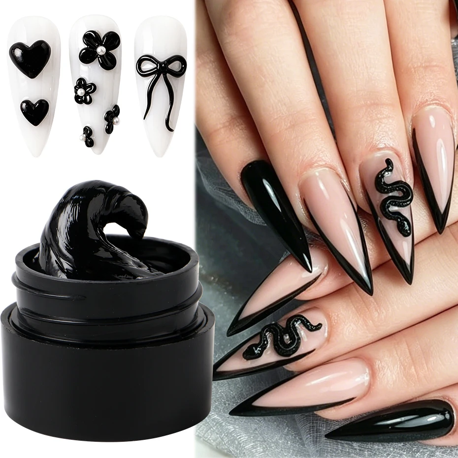 5ml Schwarzes 3D-Modelliergel Nagellack Nicht Klebend für Nagelverlängerungen, Blumenformung Modellierendes Schwarzes Festes Gel Nagel-Dekor – Detail 2