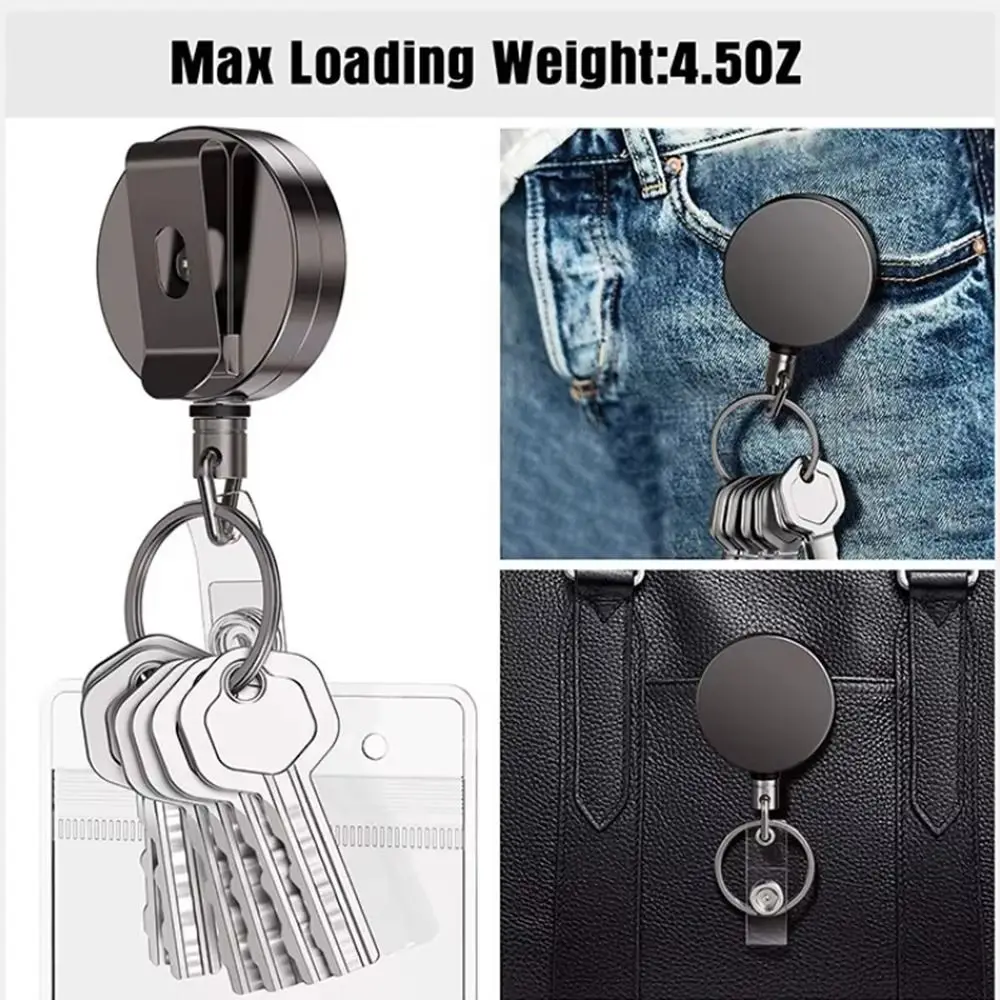 Multi-functional Metal Pull Reel Carabiner Retractable Anti Lost Anti-lost Keychain Burglar Chain Organizer Badge Display