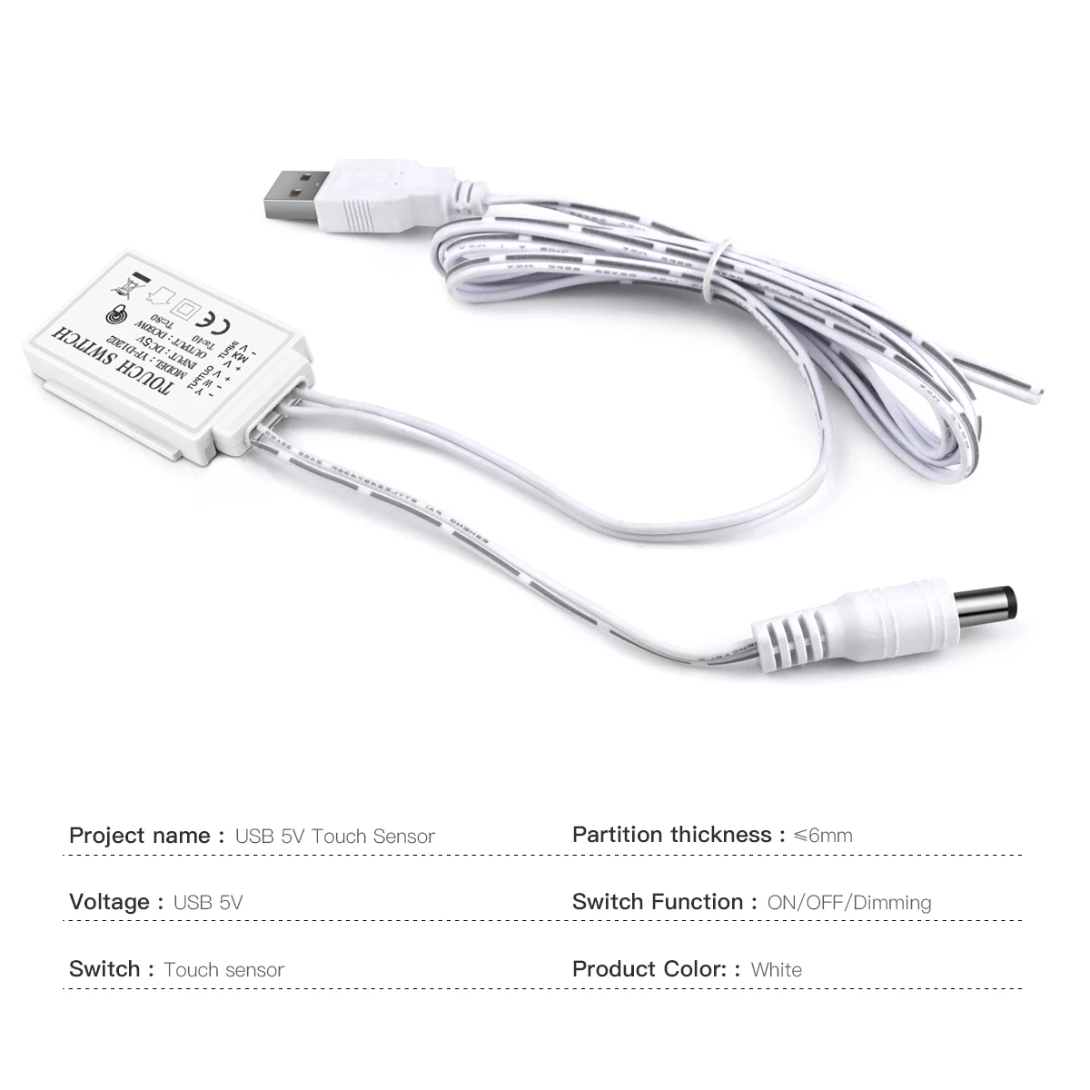 5V USB Touch Control Dimmable LED Light Switch Dimmer 5V Lamp Switch for Bathroom Bedroom Mirror Light