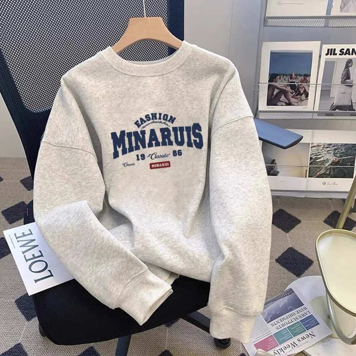 

ex Pure Cotton Sweatirt Autumn Winter Faionable Versatile Tagl Loose Fit Youthful Sle Long Sve round Ne