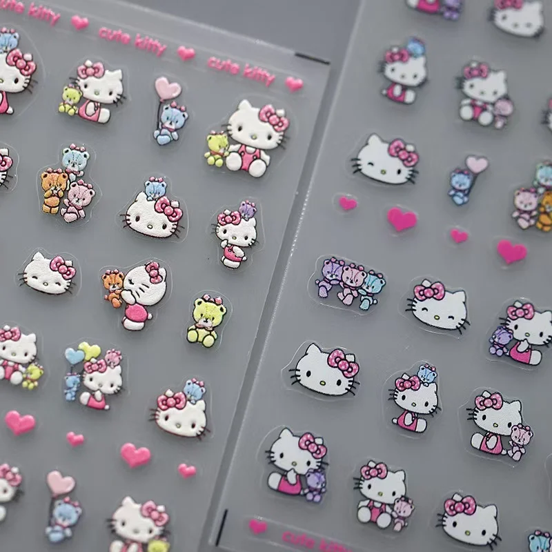 1PCS 5D Cartoon Hello Kitty Nail Stickers Schattige Beer Stickers Voor Nagels Nagelbenodigdheden Nail Decals DlY zelfklevende Stickers