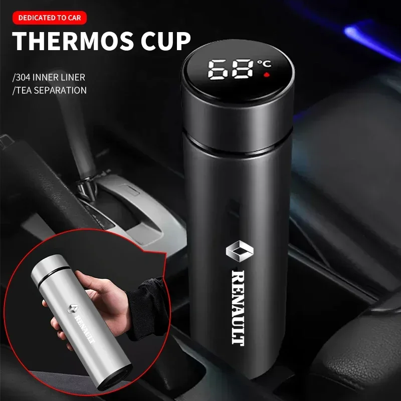 Vacuum Flasks Digital Temperature Display LED Cup Cover For Renault Megane 2 3 4 Twingo Clio Talisman Captur Trafic Scenic 2