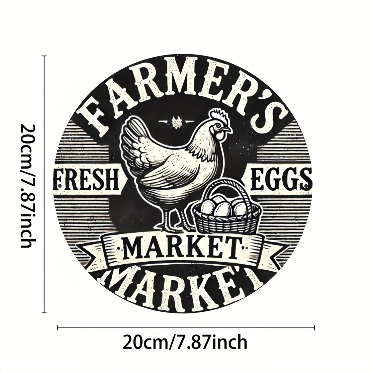 Vintage Aluminum Farmer's Market Sign, 'Fresh Eggs' Country-Style Round Wall Plaque, Rustic Farmhouse Home & Garden Decor, Ideal
