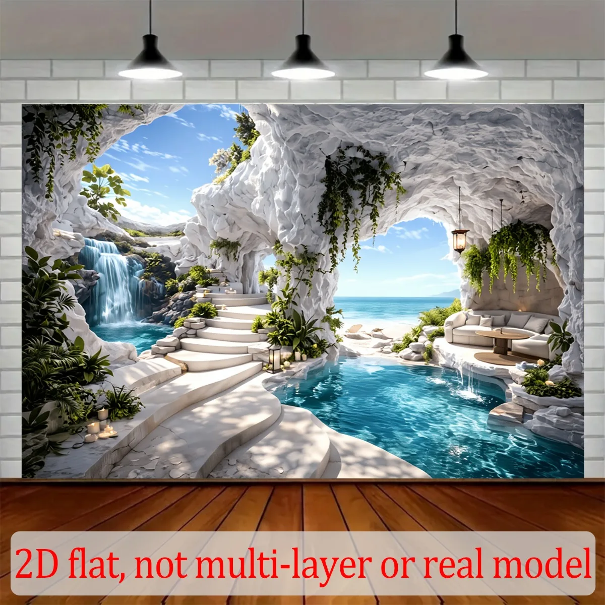 Realistic Waterfall Mural Tapestry Tropical Paradise Wall Art Polyester Print Waterproof Indoor Home Resort Decor Large Size