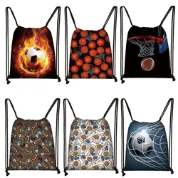 Football Soccer Basketball Baseball Print Backpack Men Drawstring Bags Outdoor Storage Bags for Travel Shoes Holder bookbag Gift