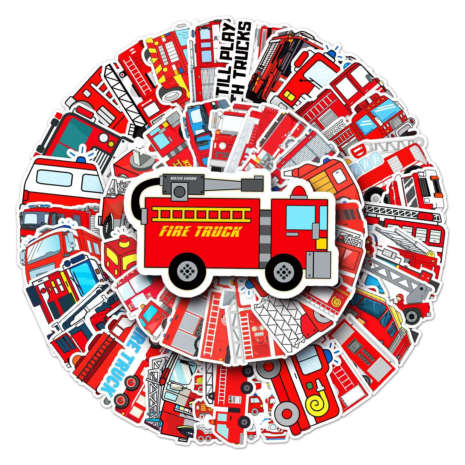 50PCS Cartoon Fire Truck Stickers Skateboard Laptop Motorcycle Graffiti Sticker Decals Kids Toy