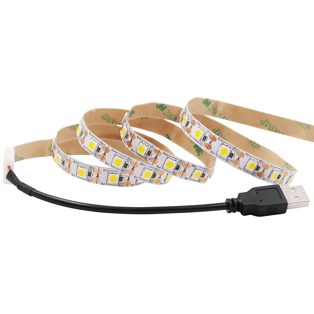 5V pasek LED USB 5050 zimny biały/ciepły biały oświetlenie tła do TV 60LEDs/m złącze na zatrzask USB 30cm 50cm 1m 2m 3m 4m 5m zestaw.