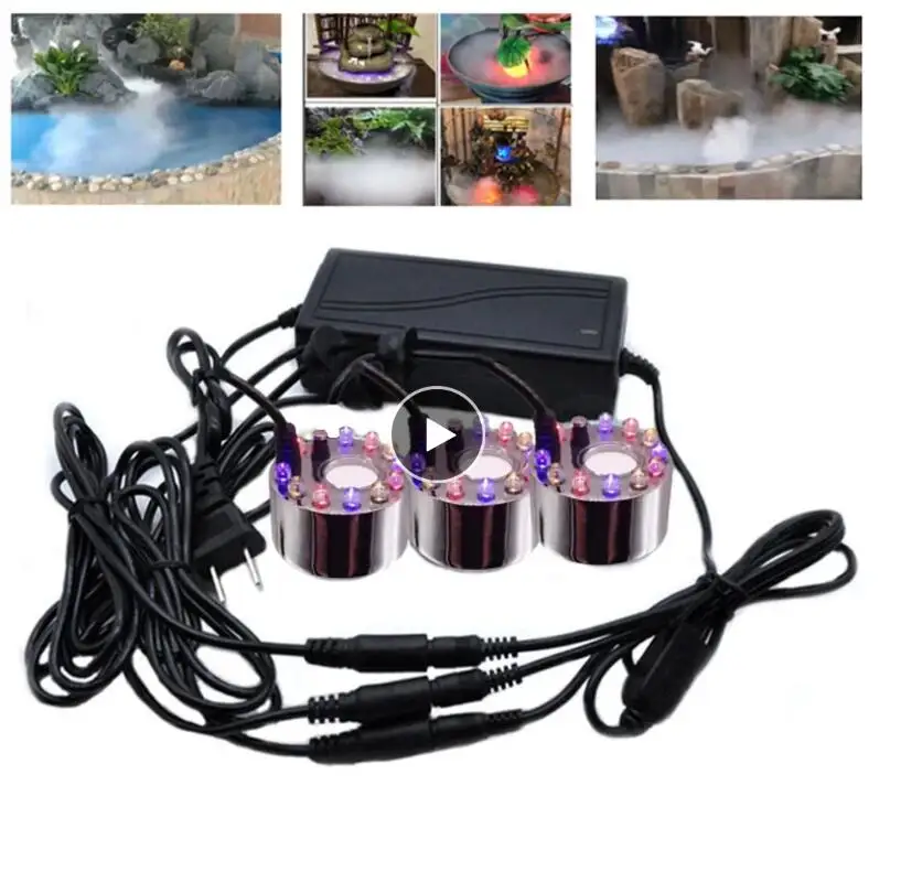 12 LED color Fog lights AC100-240V ultrasonic sprayer water pool fogger air humidifier garden outdoor bonsai decoration