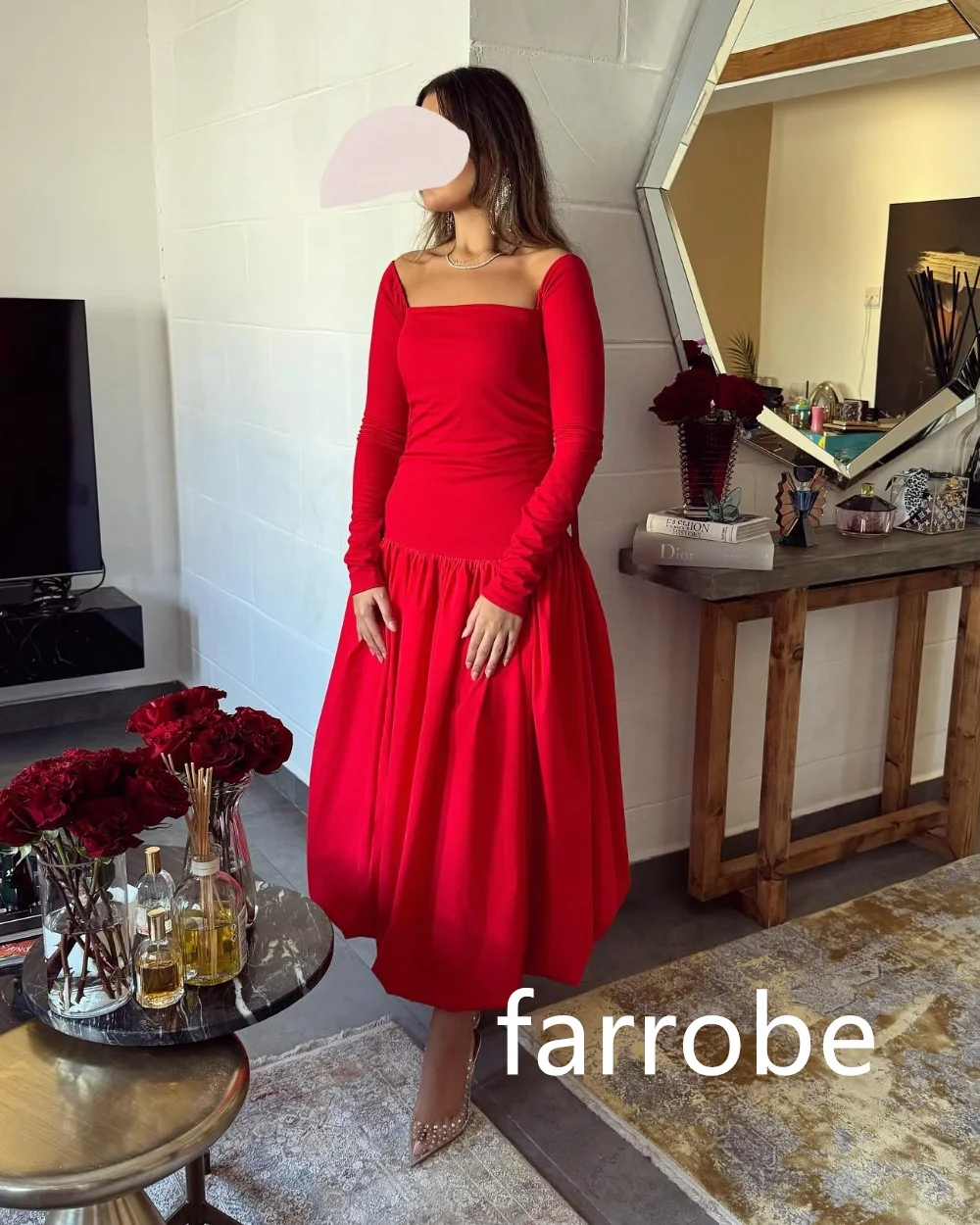 Robe de Soirée Mi-Longue à Plis en Jersey Personnalisé, Ligne A, Col Carré, Décontractée, Simple, Mode Rétro, Élégante, Exquise