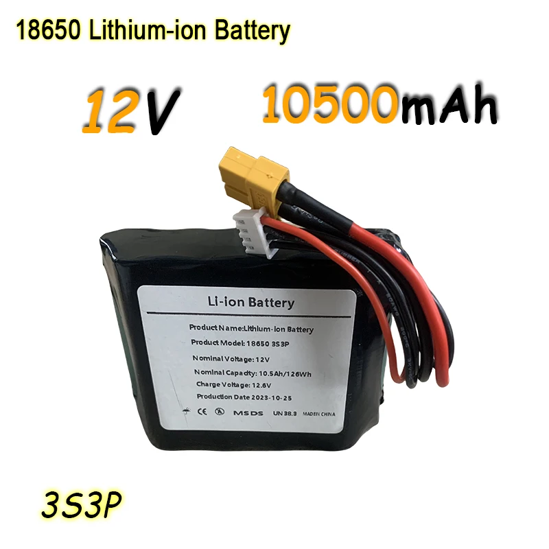 

12V 10.5Ah 18650 lithium battery pack high current, high power battery for UAV model electric toy car