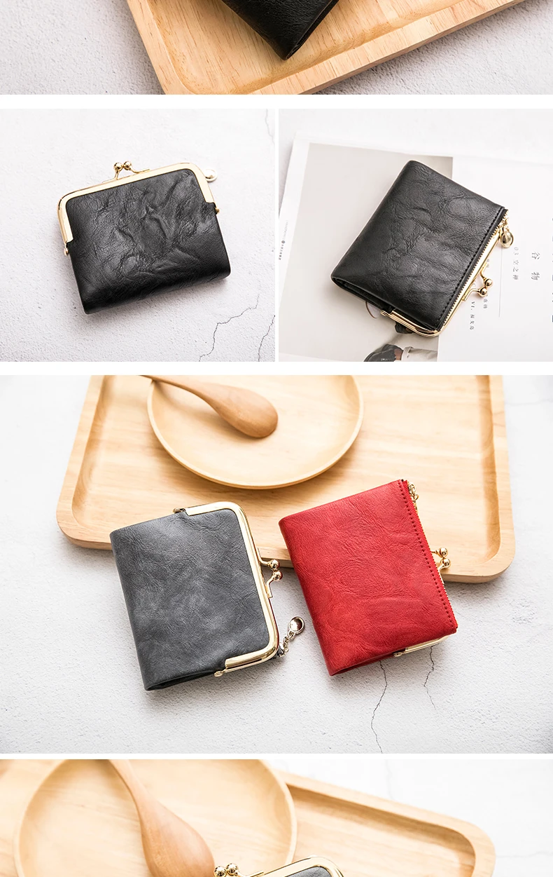 Miyin Damen Geldbörse kleine RFID Damen kompakte Bifold Leder Vintage Geldbörse mit Reiß verschluss und Kuss schloss – Detail 17